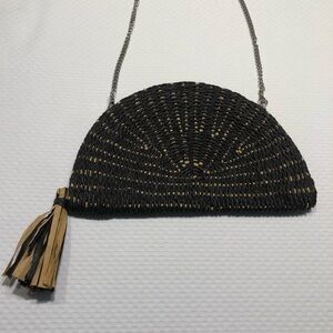 Zara Black and Tan Fan Shaped Woven Bag